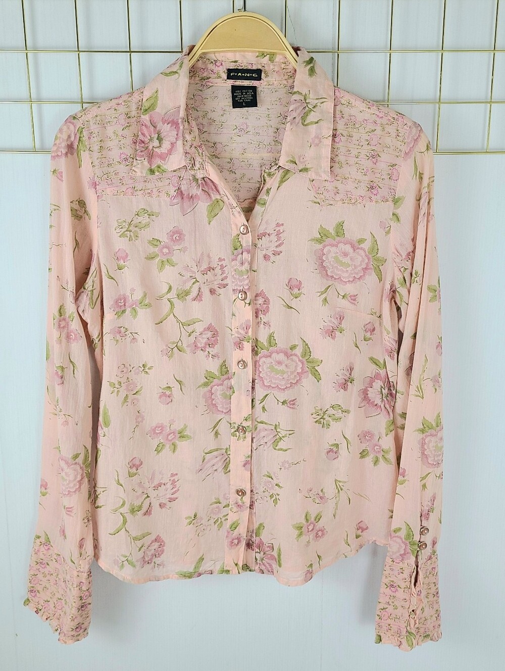 FANG Y2K Bell Split Cuffs Vintage Button-Up Floral Print Shirt